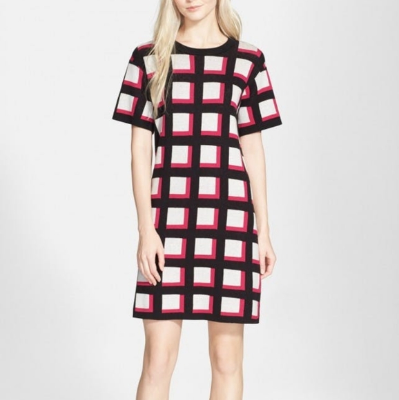 Kate Spade | holiday knit checker 70s dress EUC